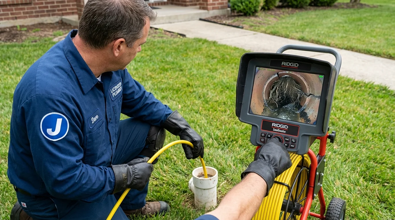 Sewer camera inspection being performed by Johns Plumbing LLC in Turtle Creek
