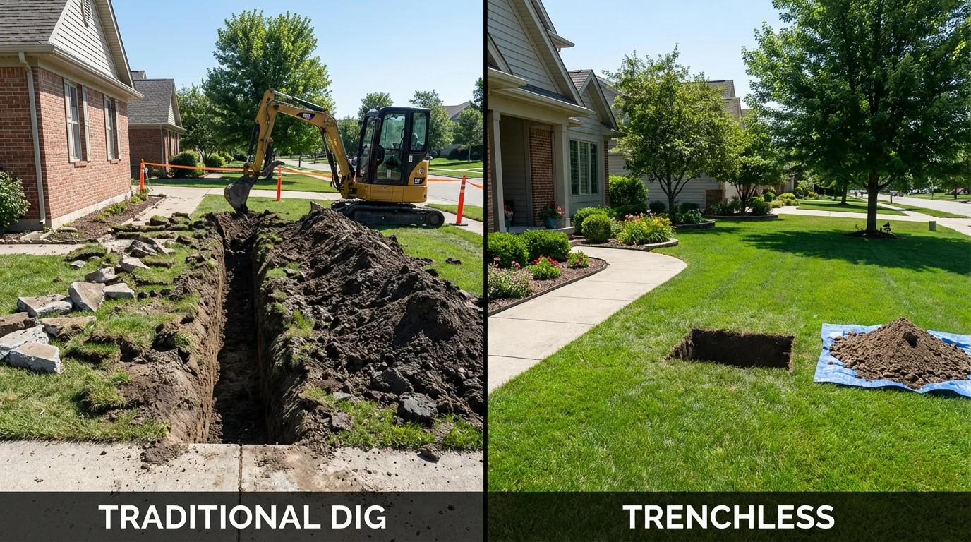 Trenchless sewer repair with minimal yard damage versus traditional excavation in Turtle Creek, PA